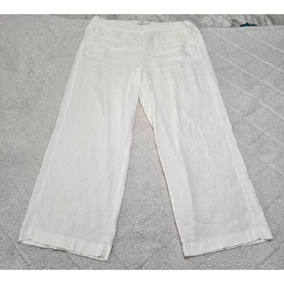 Chicos Womens White Pull On Pants Wide Leg Slash Pockets Linen Blend Size 16R - Picture 2 of 12
